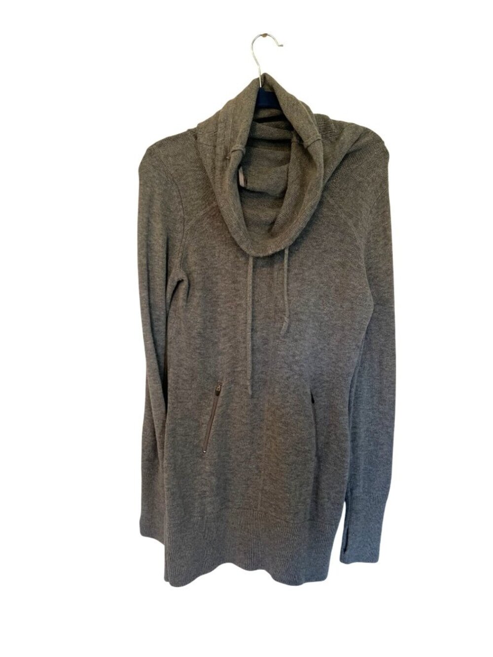 Dakini Sweater Dress Tunic Grey Knit Wool Blend Cowl Neck Zip Pockets Medium - Picture 1 of 8